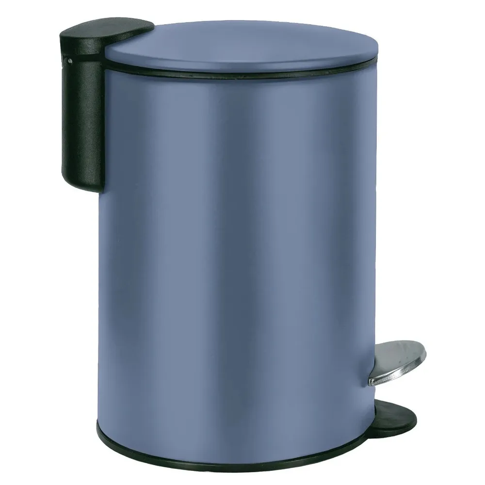 Cos de gunoi cu pedala si capac batant, Kleine Wolke 34270, metal, forma cilindrica, gri albastrui, 3 L