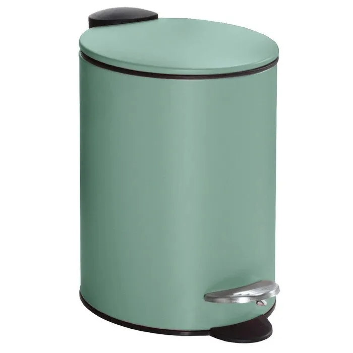 Cos de gunoi cu pedala si capac batant, Kleine Wolke Silence, metal, forma cilindrica, verde salvie, 3 L