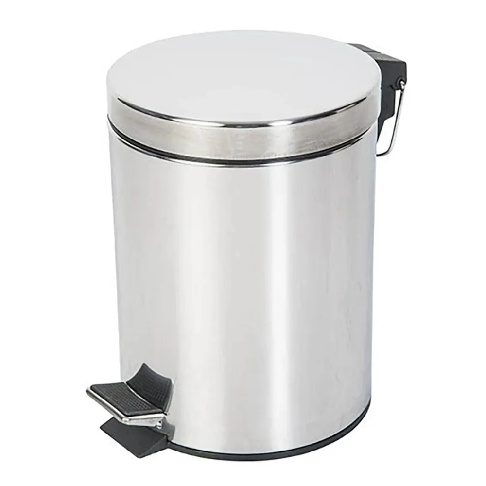 Cos de gunoi cu pedala si capac batant, Plastor, inox + plastic, forma cilindrica, 3 L
