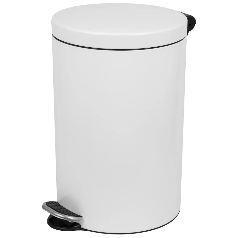 Cos de gunoi cu pedala si capac soft-close, Alda SOFTF611E, metal + plastic, forma cilindrica, alb, 5 L