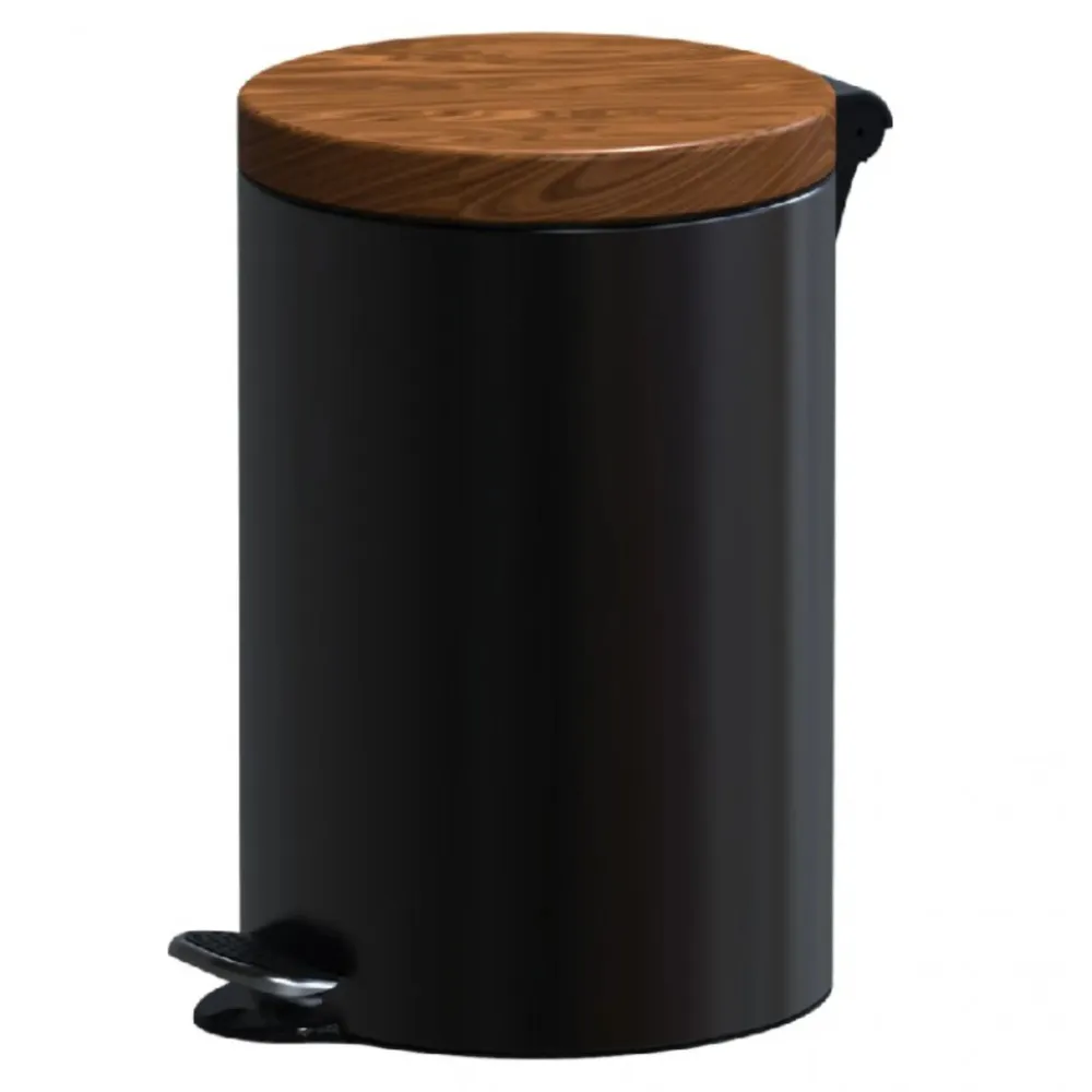 Cos de gunoi cu pedala, Studio Casa, metal, capac finisaj lemn, negru, 5 L