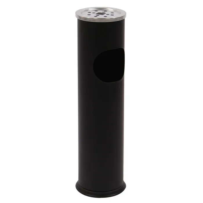 Cos de gunoi cu scrumiera pentru exterior, Korona 63250002, D 16 cm, metal, forma cilindrica, negru, 11 L