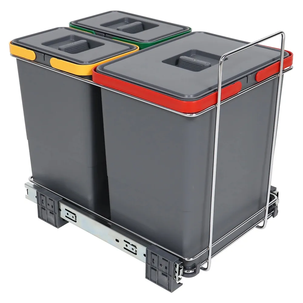 Cos de gunoi culisabil, pentru colectare selectiva, polipropilena, forma dreptunghiulara, gri, 18 L + 2 x 8 L