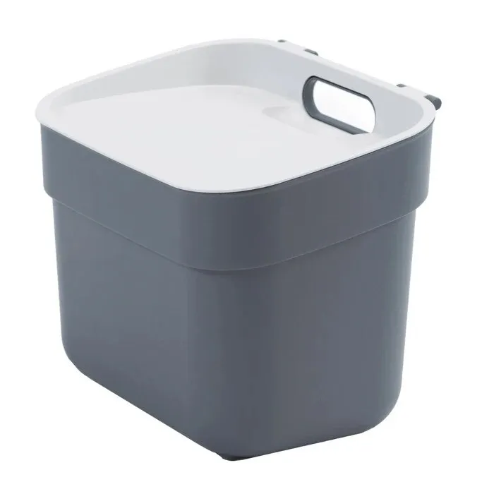 Cos de gunoi, Curver Ready to Collect 252032, cu capac, plastic, forma dreptunghiulara, gri inchis, 5 L