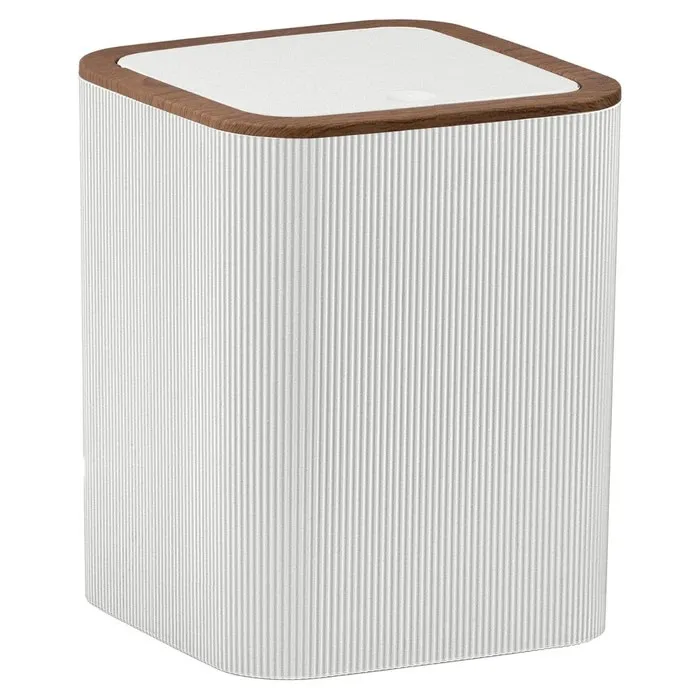 Cos de gunoi, Okyanus Home Diva OKY-500-3, plastic, forma dreptunghiulara, alb + lemn, 5 L