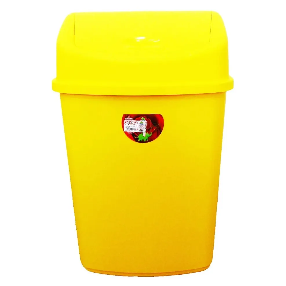 Cos de gunoi, Plastina Lotus, capac batant, plastic, forma dreptunghiulara, galben, 35 L