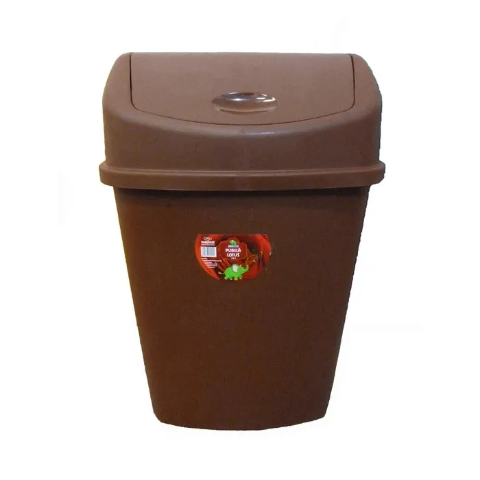 Cos de gunoi Plastina Lotus, capac batant, plastic, maro, 35L, 60x37cm