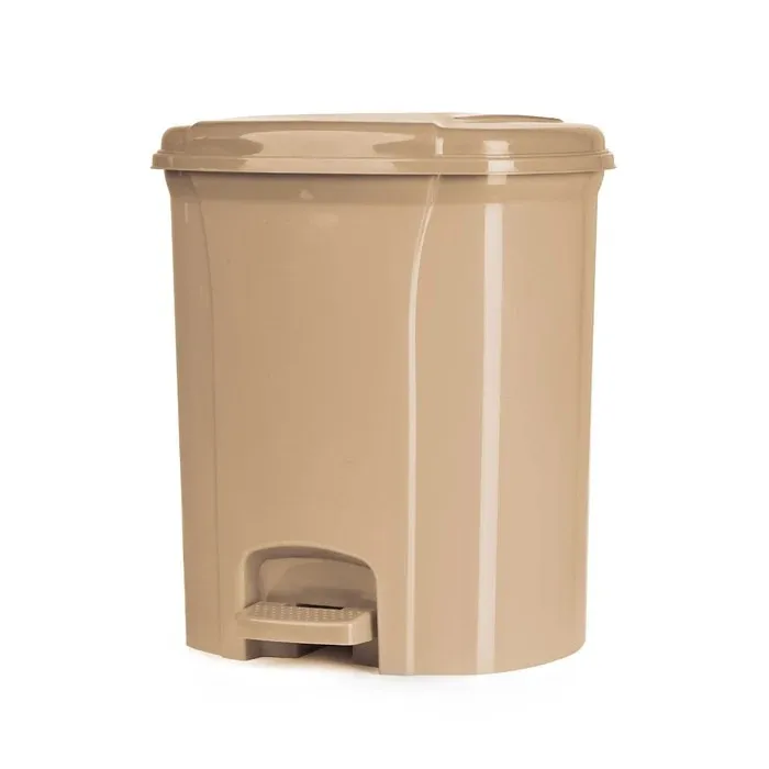 Cos de gunoi semioval cu capac batant, Plastina, plastic, 5 L, Bej