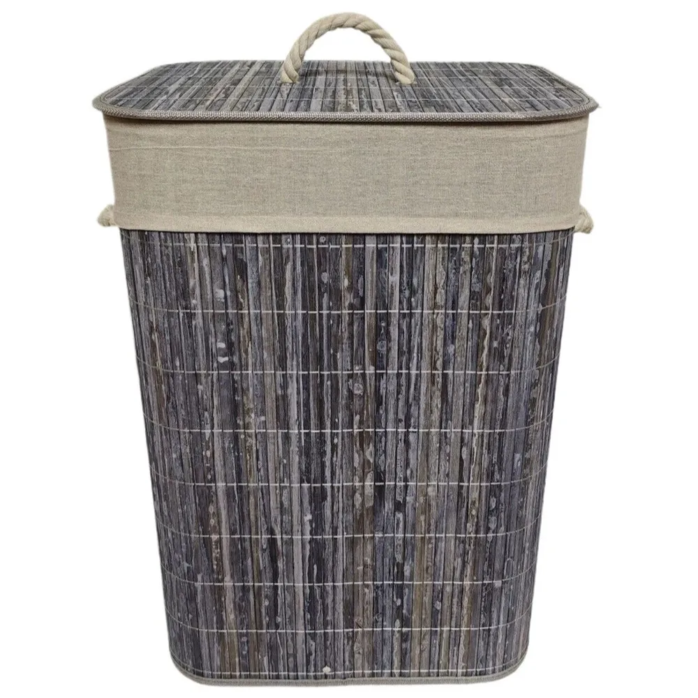 Cos de rufe Caressa HY23137, bambus, gri, 40 x 30 x 57 cm, 66 L