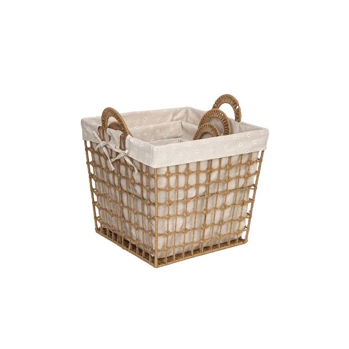 Cos depozitare K017, sfoara de hartie + material textil, dimensiuni diferite, set 3 bucati