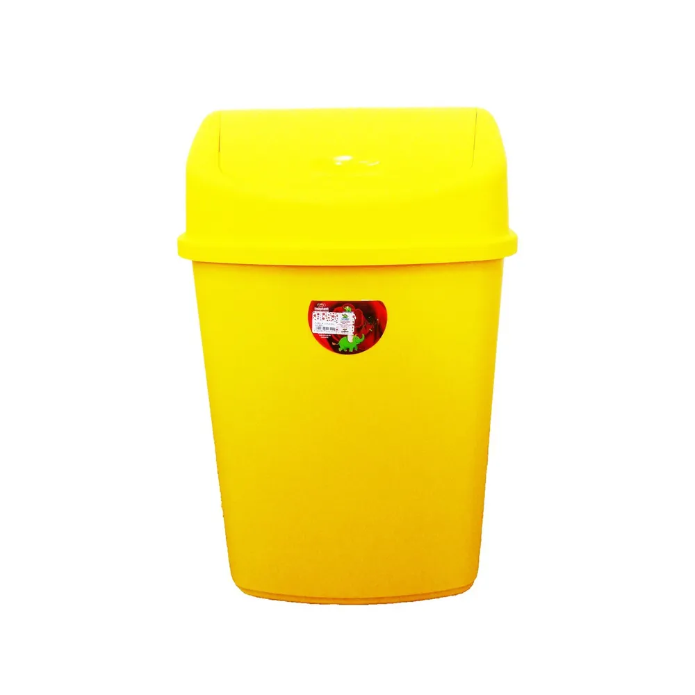 Cos gunoi iMK® din plastic, forma dreptunghiulara, galben, cu capac batant, 55L