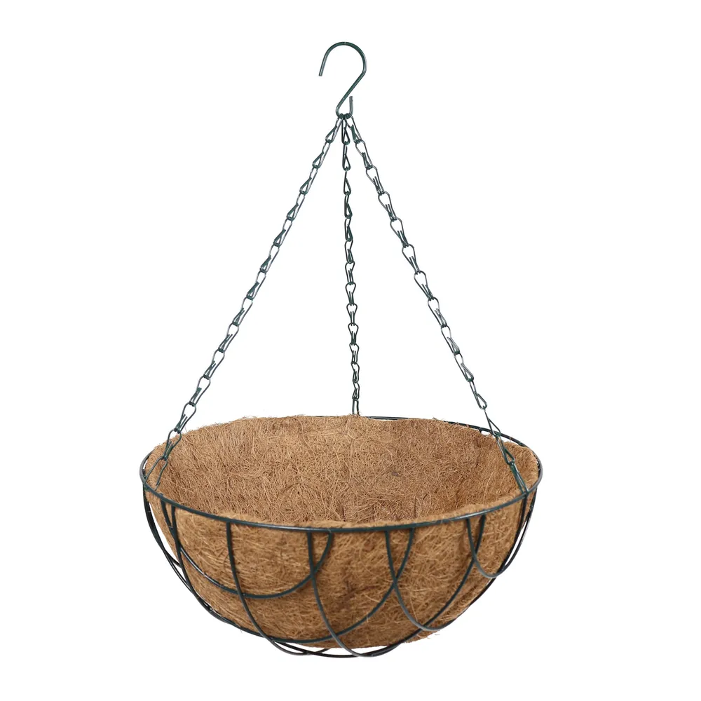 Cos suspendat pentru flori Versay, maro, otel si fibra cocos, cu lant si carlig, 35 x 18 cm