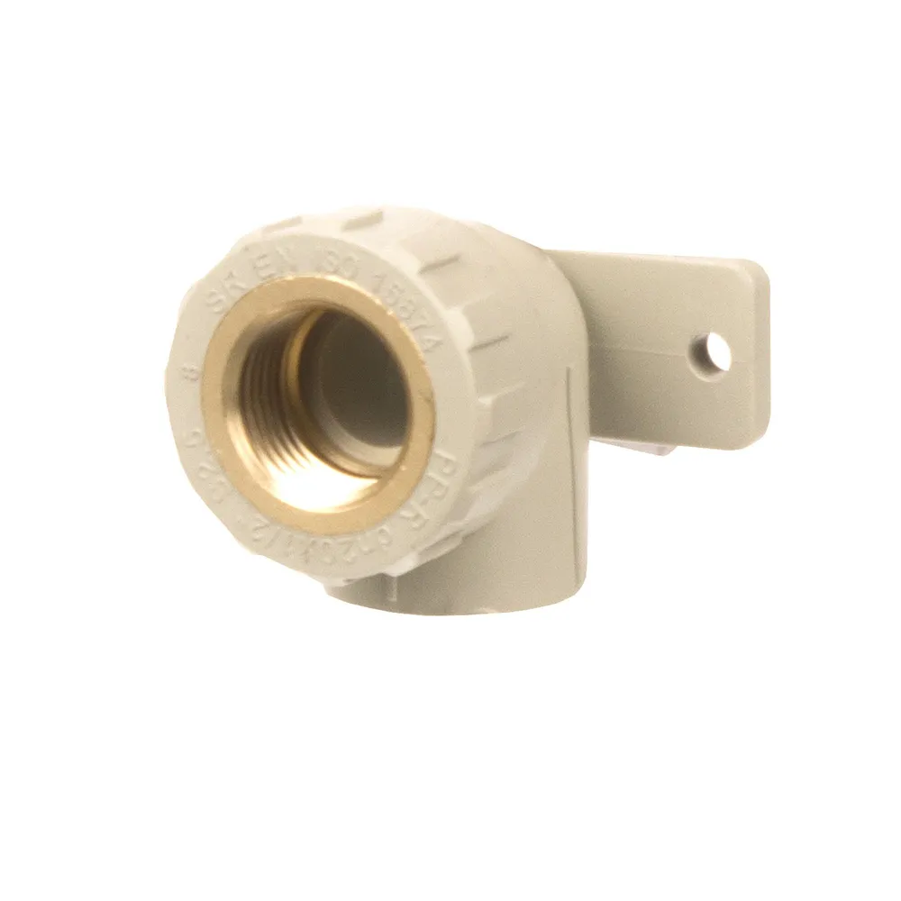Cot teava PPR, 90 grade, filet interior, cu prindere pe perete, Ø 20 mm x 1/2', PN25, gri