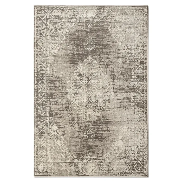Covor living / dormitor Carpeta Geo 49701-43222, 80 x 150 cm, polipropilena heat-set + poliester acrilic, bej + maro + crem, dreptunghiular