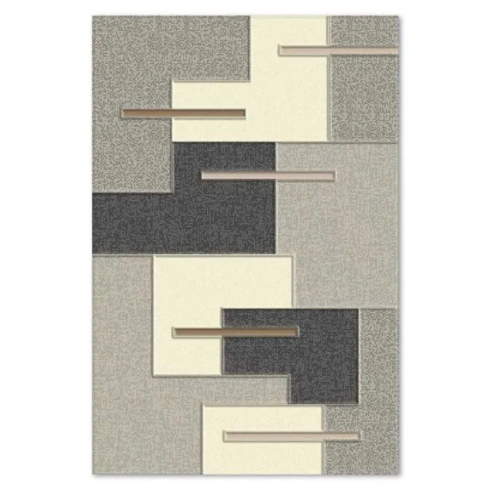Covor living / dormitor Carpeta Soho 49351-18431, 60 x 110 cm, polipropilena frise, gri + negru + crem, dreptunghiular