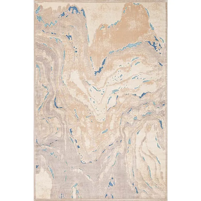 Covor living / dormitor Oriental Weavers Seychelles L 618/Q, 75 x 150 cm, poliester chenille, bej + albastru, dreptunghiular