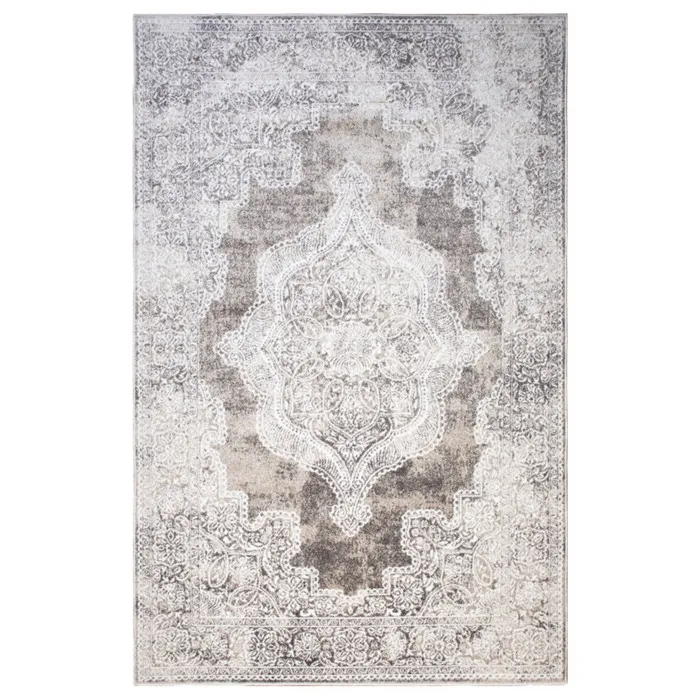 Covor living / dormitor Victoria 80991-0944, 80 x 150 cm, polipropilena frize + poliester, gri + bej + crem, dreptunghiular