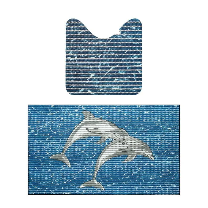 Covoras baie Friedola 23076, model delfin, albastru, set 2 bucati, 48 x 80 x 48 cm