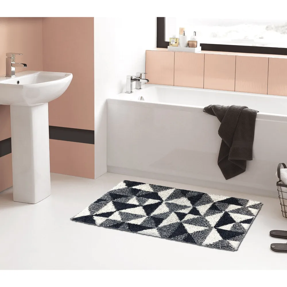 Covoras baie Saniplast Geometric, antiderapant, model forme geometrice, gri + negru, 55 x 100 cm