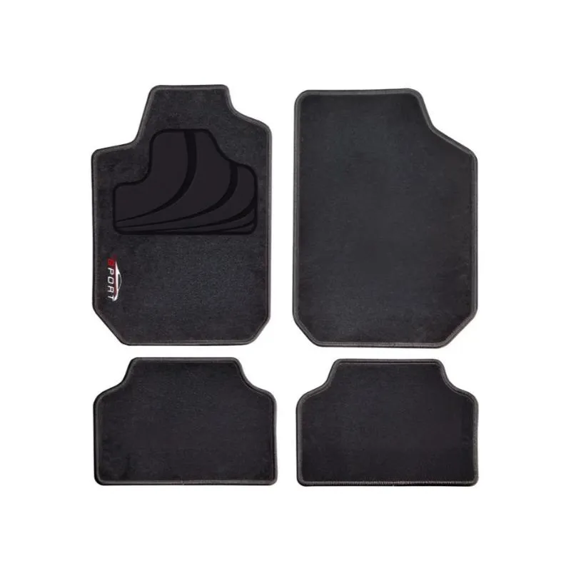 Covorase auto Sport, universale, mocheta, 65 x 45 / 33 x 45 cm, negru, set 4 bucati