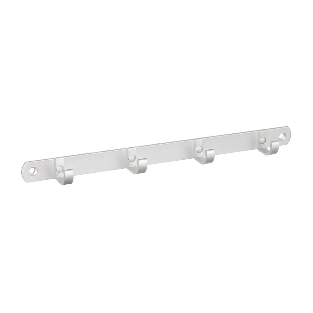 Cuier perete, 4 agatatoare simple, aluminiu, 2 cm, argintiu