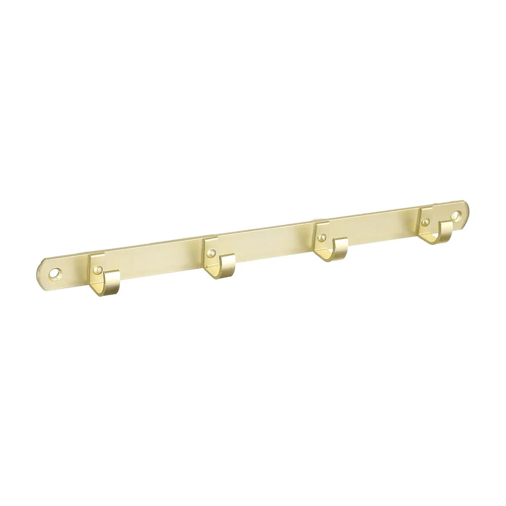 Cuier perete, 4 agatatoare simple, aluminiu, 2 cm, auriu