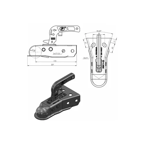 Cupla remorca 750 kg pentru bara tractare tip V — imaginea 2