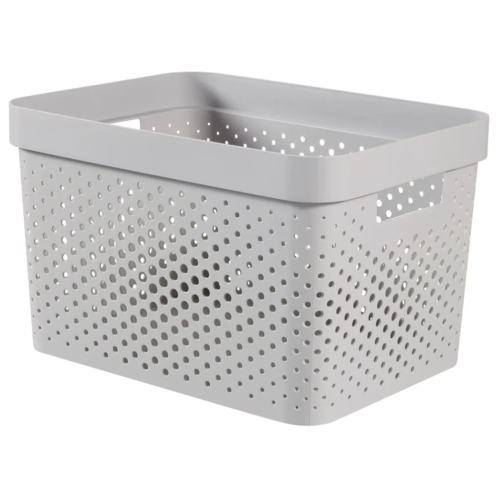 Cutie depozitare suprapozabila, Curver Infinity Recycled, plastic reciclat, manere, 17 L, gri, 36 x 27 x 22 cm
