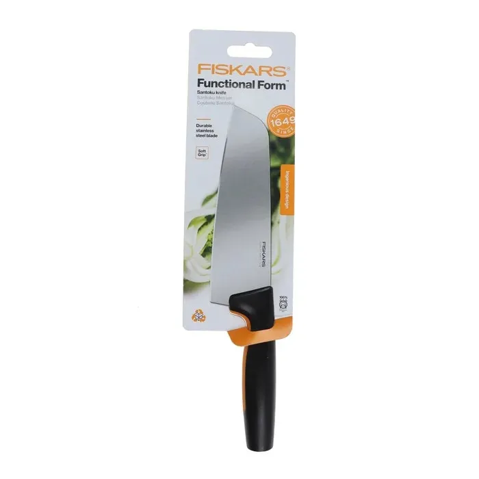 Cutit asiatic Santoku Fiskars Functional Form, inox, maner ergonomic, 17 cm