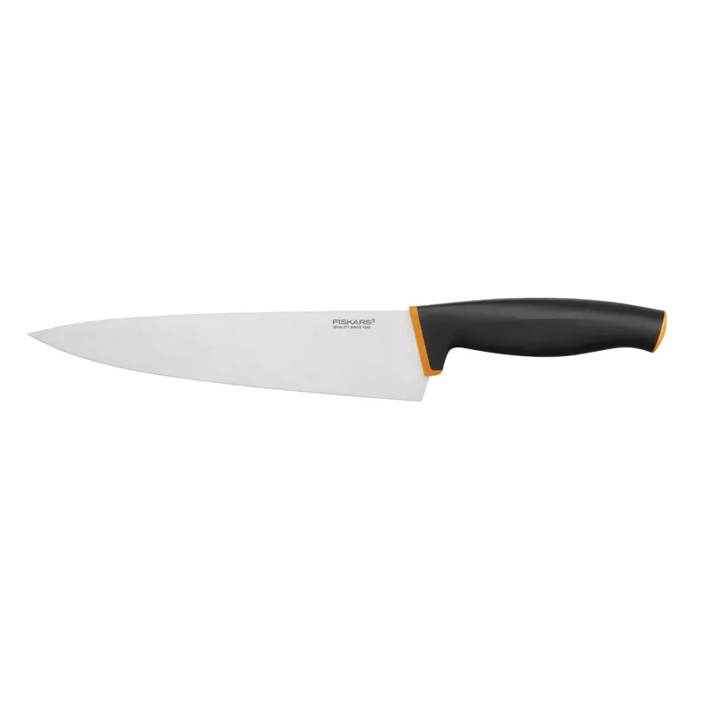Cutitul bucatarului Fiskars Control+, mare, otel inoxidabil, negru + portocaliu, 20 cm