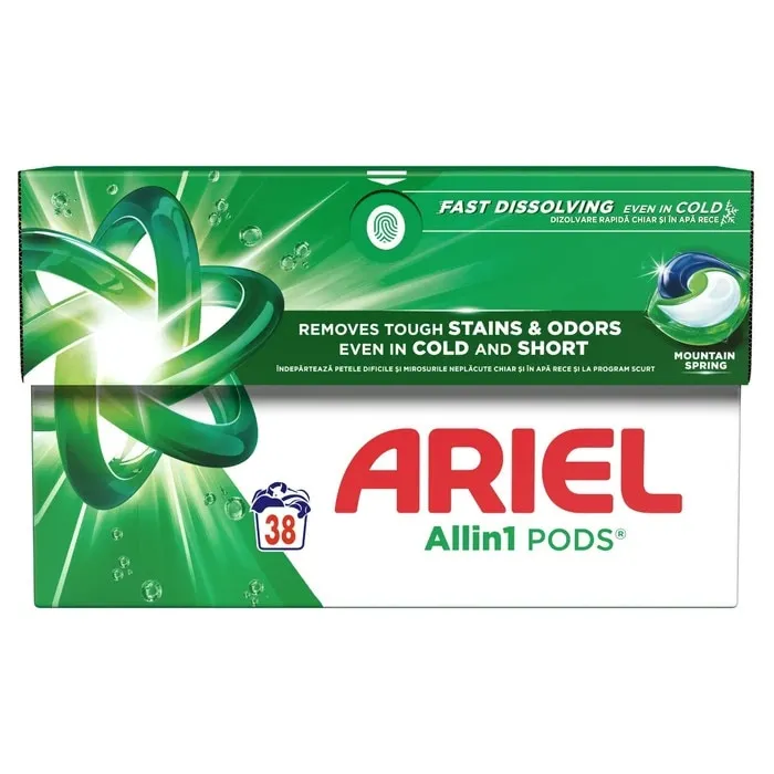 Detergent de rufe capsule, Ariel All in 1 Pods Mountain Spring, pentru rufe colorate, 38 spalari
