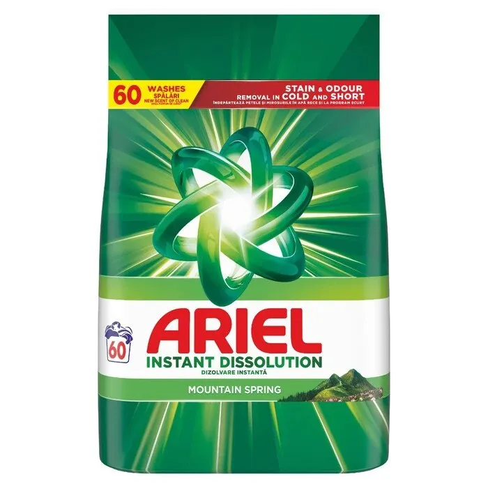 Detergent de rufe pudra, automat, Ariel Mountain Spring, 3.9 kg, 60 spalari
