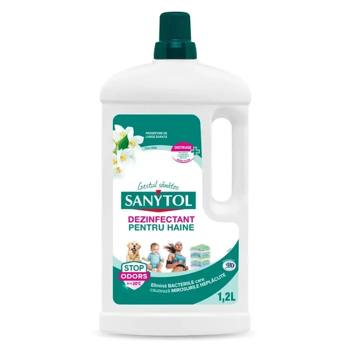 Dezinfectant pentru haine Sanytol, 1.2L, flori albe, fara clor