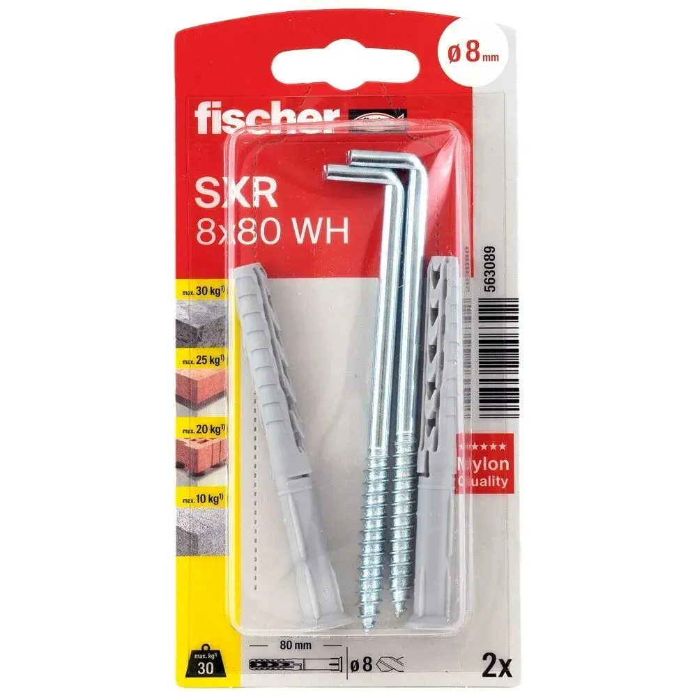 Diblu pentru zidarie, din nylon, cu carlig in vinclu, Fischer WH 563089, 8 x 80 mm, set 2 bucati