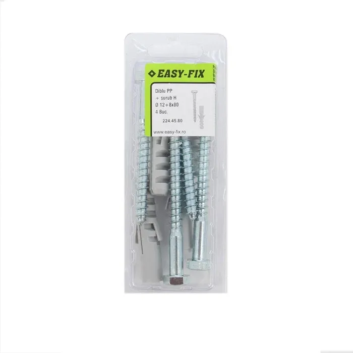 Diblu universal din polipropilena, 12 x 55 mm, cu surub 8 x 80 mm, set 4 bucati