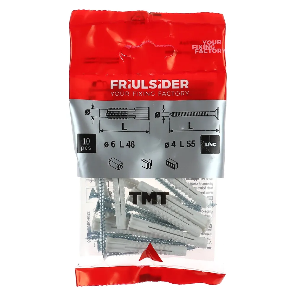 Diblu universal din polipropilena, cu surub cu cap inecat, Friulsider TMT, 6 x 46 mm, set 10 bucati