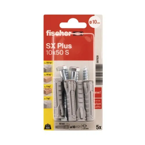 Dibluri de expansiune Fischer SX Plus, 10x50mm, set 5 buc, plastic, hexagonal