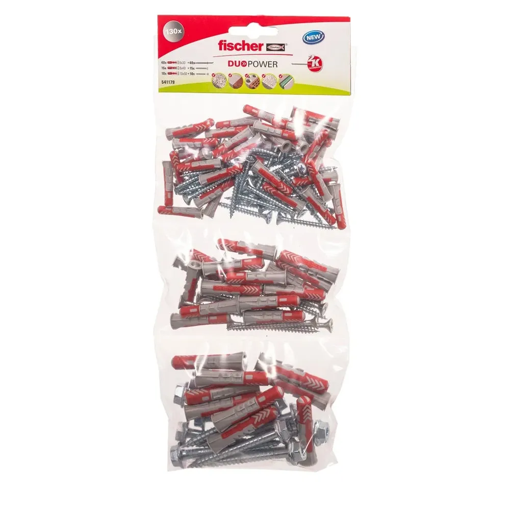 Dibluri universale, din nylon, Fischer Duopower 541179, 6/8/10 mm + suruburi, set 130 bucati