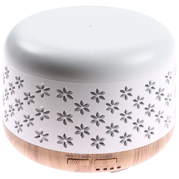 Difuzor aromaterapie ultrasonic Aroma Land Nature Bliss, 300 ml, 8 W, umidificare + lampa de veghe, temporizator, finisaj lemn, alb + maro