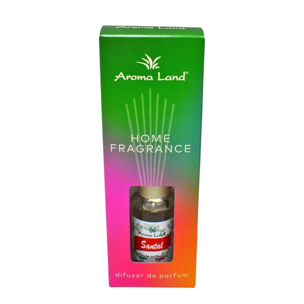 Difuzor de parfum Aroma Land, aroma santal, sticluta 30 ml, set cu betisoare lemn
