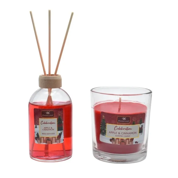 Difuzor parfum cu betisoare + lumanare Celebration, Aroma Land, aroma mar + scortisoara, 100 ml