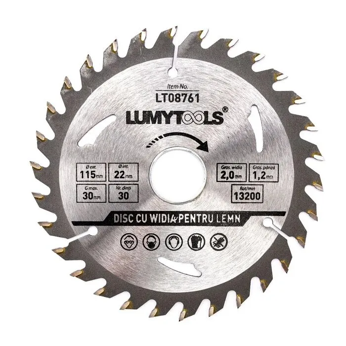 Disc circular cu widia, pentru lemn si PAL, Lumytools LT08761, 115 x 22 mm
