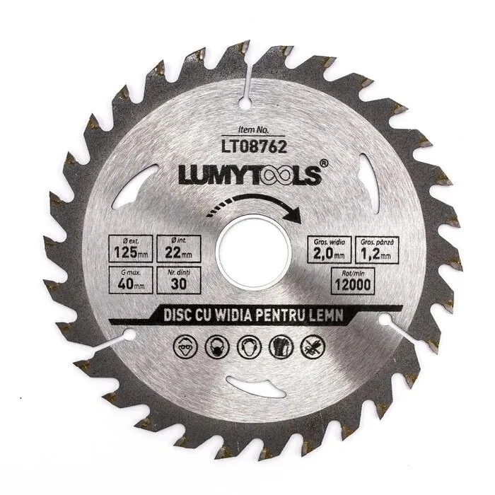 Disc circular cu widia, pentru lemn si PAL, Lumytools LT08762, 125 x 22 mm