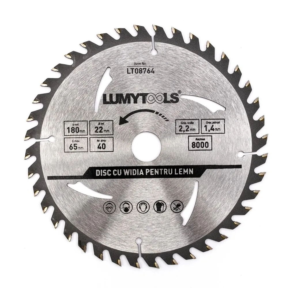 Disc circular cu widia, pentru lemn si PAL, Lumytools LT08764, 180 x 22 mm