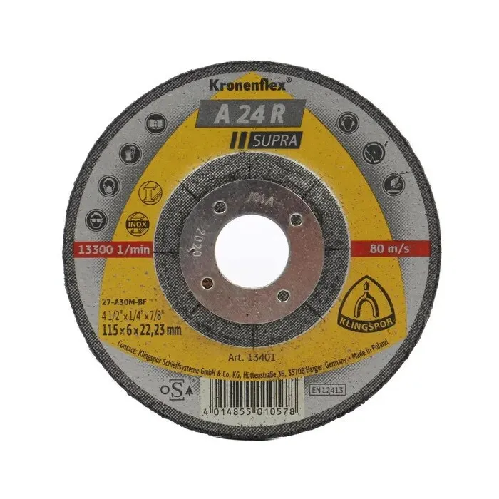 Disc de polizare Klingspor A 24 R Supra, otel, 115x22.23x6 mm