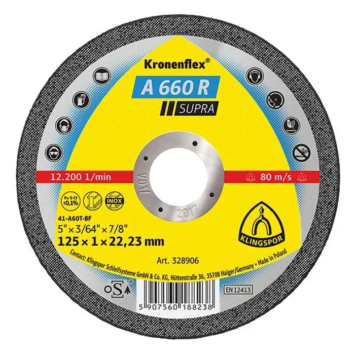 Disc debitare inox Klingspor A 660 R Supra, 125x22.23x1mm