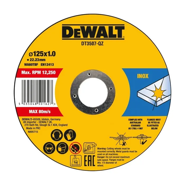 Disc debitare inox / otel, DeWalt DT3507-QZ, 125 x 22.23 x 1 mm, set 10 bucati