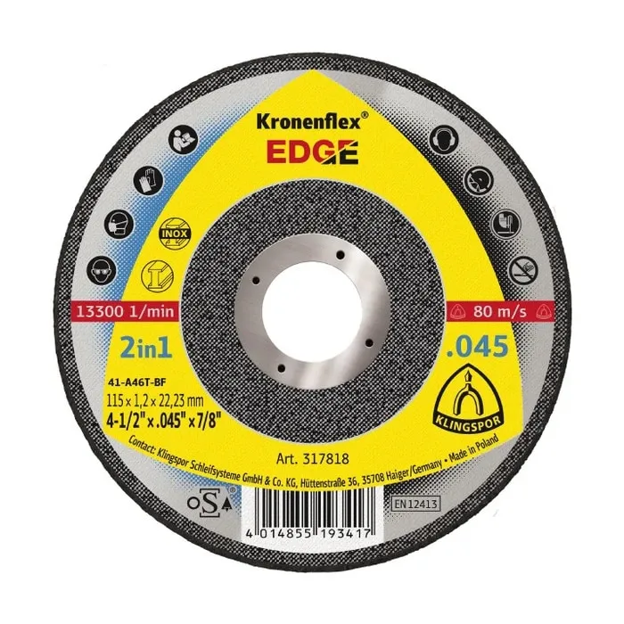 Disc debitare inox/otel, Klingspor Kronenflex Edge 2 in 1, 115 x 22.23 x 1.2 mm