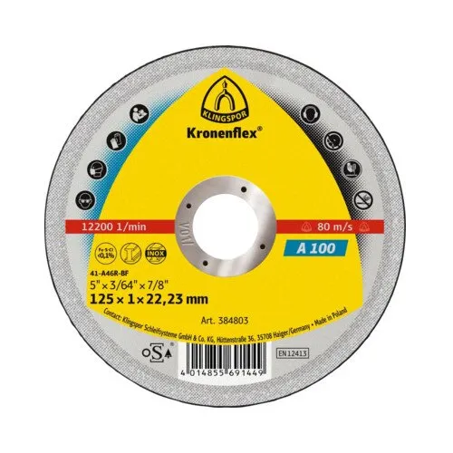 Disc debitare metal, otel, inox Klingspor Kronenflex A100 EXTRA Ø115x1x22, 23 mm