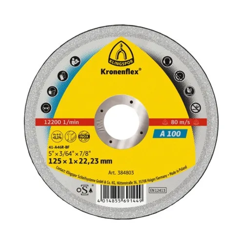 Disc debitare metal, otel, inox Klingspor Kronenflex A100 EXTRA Ø125x1x22, 23 mm